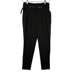 Vylette Black Belted Paper Bag Waist Dress Pants 1